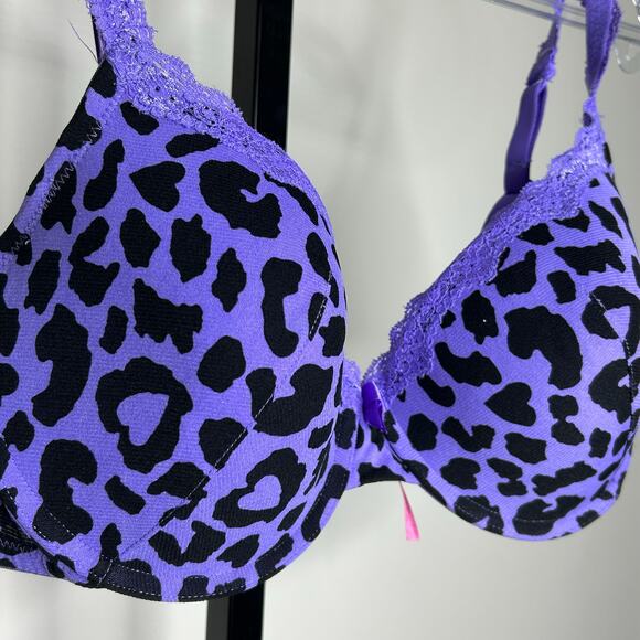Fruit of the Loom Bra-40C- purple underwire cheetah print lightly‎ padded - Picture 2 of 5